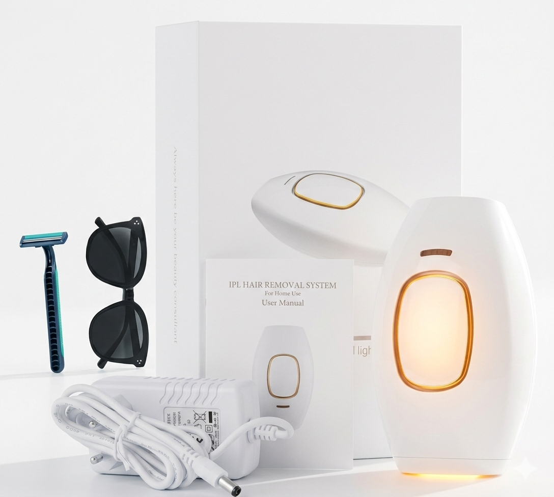 IPL Laser Hair Removal Handset System for Women & Men with Razor & Safety Glasses
